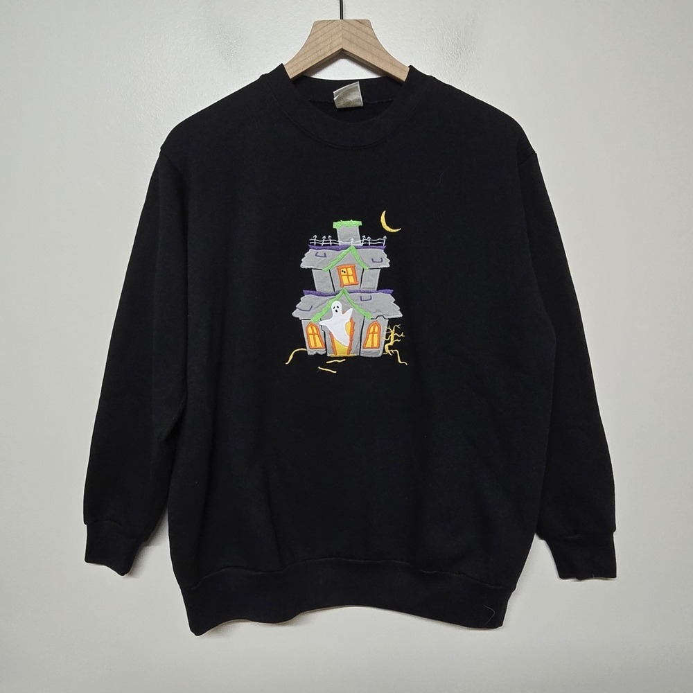 Vintage Kelly's Kids Halloween Sweatshirt Medium M Haunted House‎ Ghost Made USA